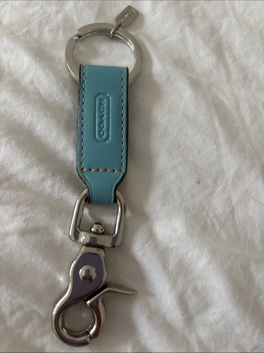 Coach Aqua Leather Key Clip with Silver Hardware Womens/Mens